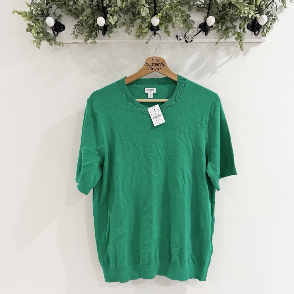 J. Crew Kelly Green Short Sleeve Knit Sweater New Large SP 25 PB